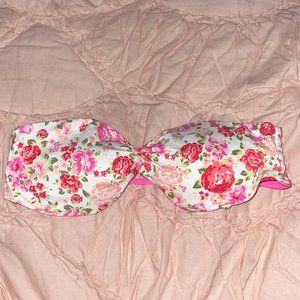 ABERCROMBIE & FITCH PINK & WHITE FLORAL BANDEAU BIKINI TOP